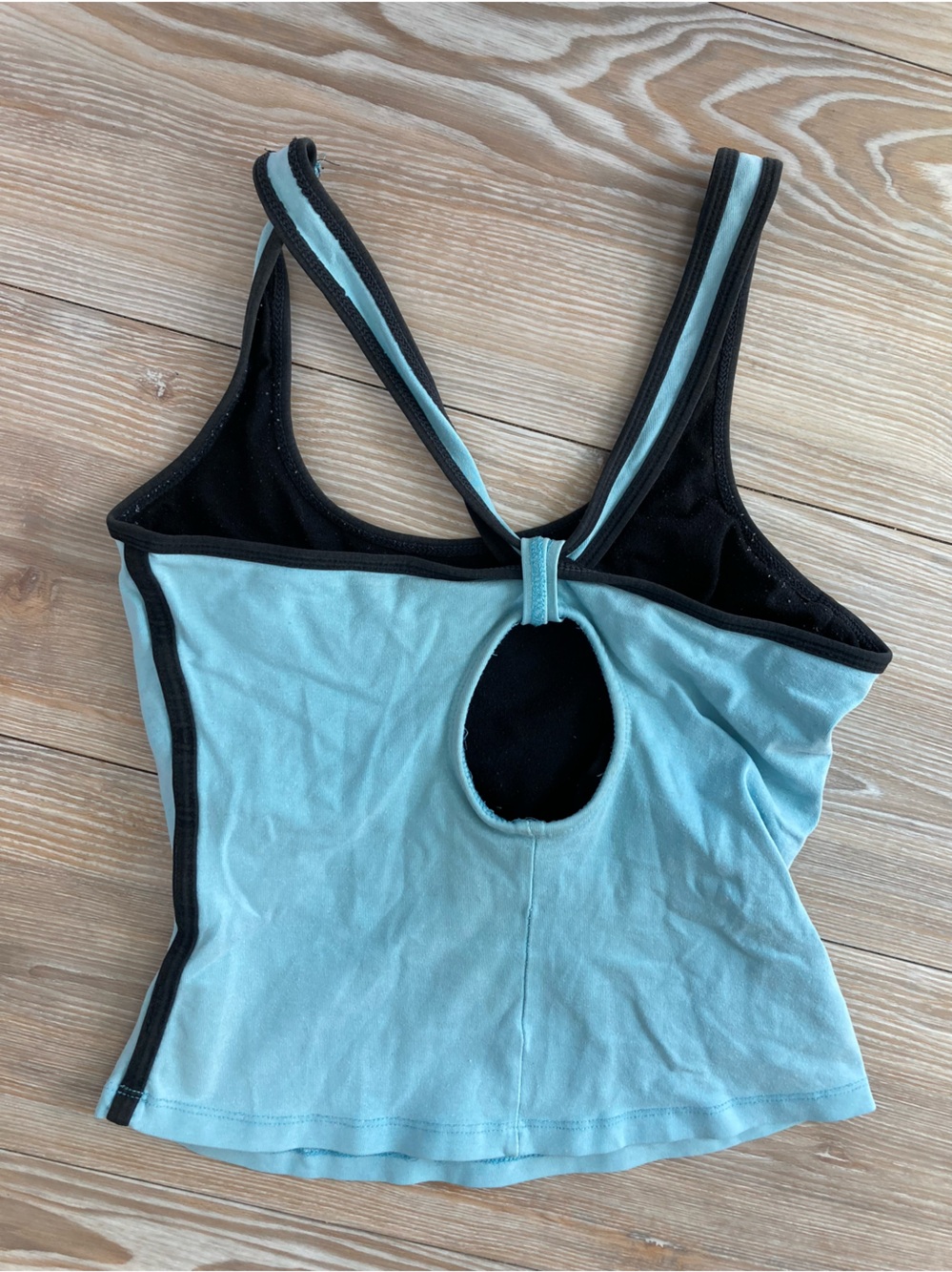 Athletic Sports Bra Tank Light Blue with Black Trim Shelf Bras Size S - Picture 2 of 3